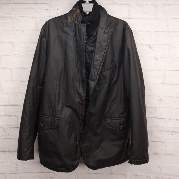 Hugo Boss Button Down Coat Full Zip Underlay Size 44R (Regular) Black W/Pockets - Picture 1 of 9